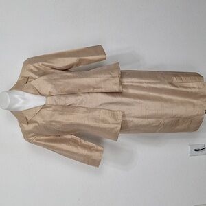 Finity Tan Quiet Luxury Cocktail 100% Silk Jacket and Dress Two Piece Set Size 8